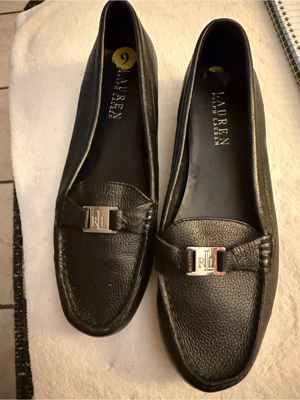 Lauren Ralph Lauren Black Pebbled Leather RLL Bit Loafers